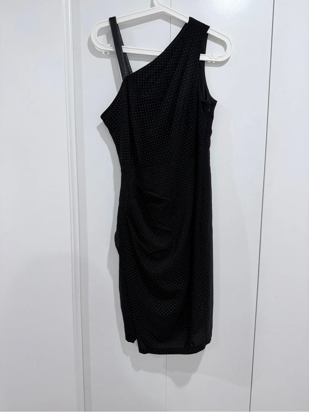 DKNY Black One-Shoulder Sheath Dress with Micro Dot Detail